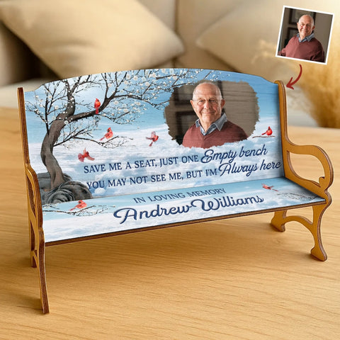 Custom Photo Memorial Wooden Bench - Personalized Memorial Sympathy Gifts For Loss Of Mom, Dad - Your Seat Is Saved