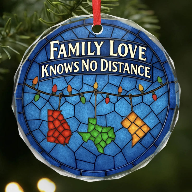 Custom Long Distance Circle Glass Ornament - Personalized Christmas Birthday Gifts For Mom, Dad, Kids - Family Love, Across Every State
