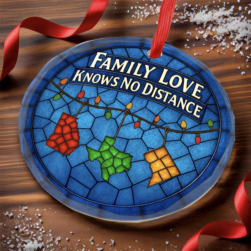 Custom Long Distance Circle Glass Ornament - Personalized Christmas Birthday Gifts For Mom, Dad, Kids - Family Love, Across Every State