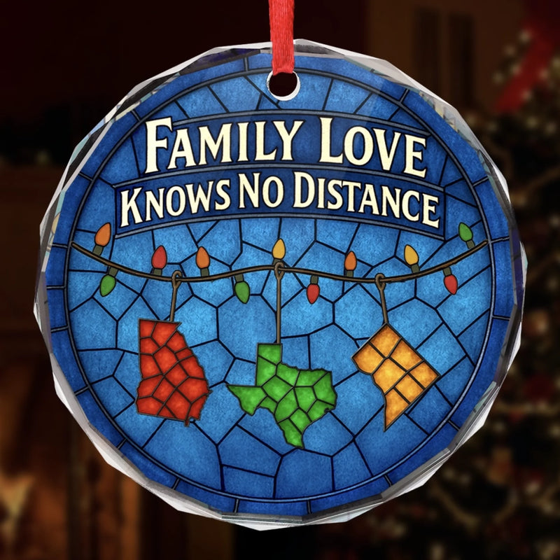 Custom Long Distance Circle Glass Ornament - Personalized Christmas Birthday Gifts For Mom, Dad, Kids - Family Love, Across Every State