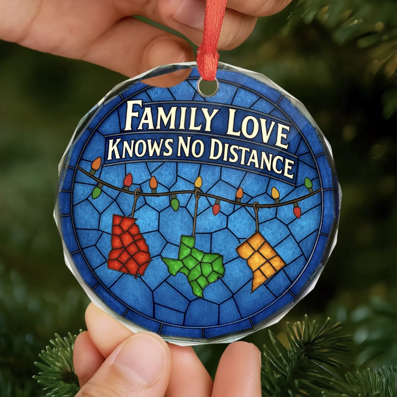 Custom Long Distance Circle Glass Ornament - Personalized Christmas Birthday Gifts For Mom, Dad, Kids - Family Love, Across Every State