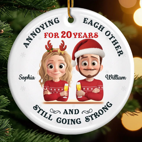 Custom Ceramic Ornament - Personalized Anniversary Christmas Wedding Gifts For Husband And Wife, Him And Her - A Love Story With Punchlines