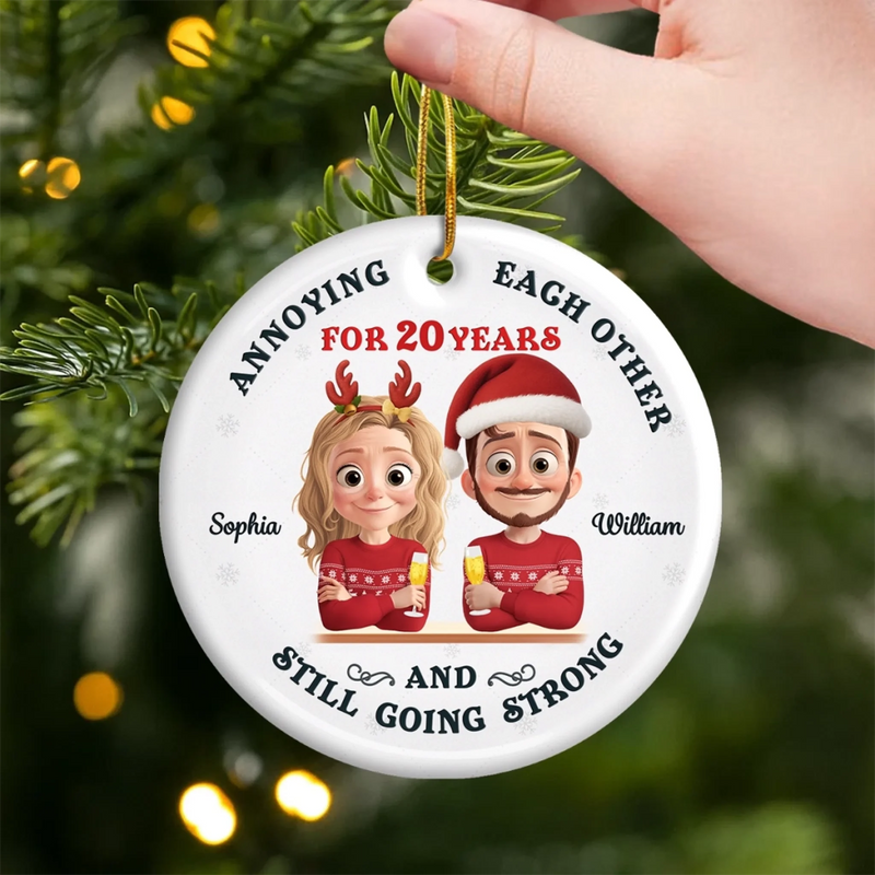 Custom Ceramic Ornament - Personalized Anniversary Christmas Wedding Gifts For Husband And Wife, Him And Her - A Love Story With Punchlines