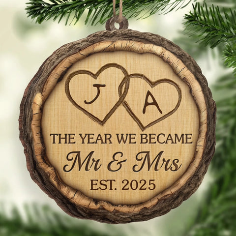 Custom Wood Ornament - Personalized Anniversary Christmas Wedding Gifts For Husband And Wife, Him And Her - Mr And Mrs Forevermore