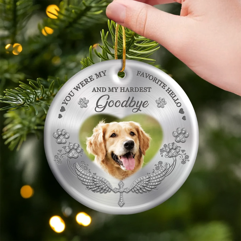 Custom Photo Ceramic Ornament - Personalized Pet Christmas Memorial Sympathy Gifts For Dogs, Cats - My Angel With Paws