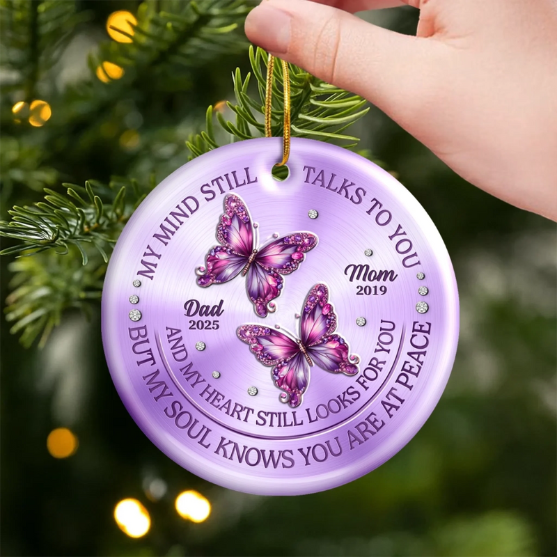 Custom Ceramic Ornament - Personalized Christmas Memorial Sympathy Gifts For Loss Of Mom, Dad - Watching Over Us Still