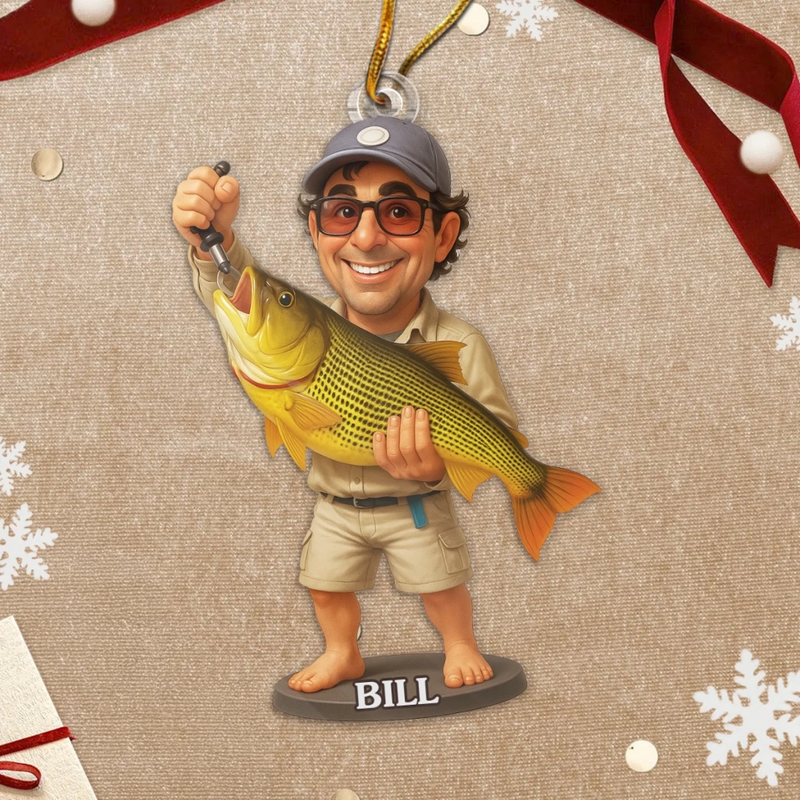 Custom Photo Acrylic Ornament - Personalized Christmas Birthday Fishing Gifts For Fisherman - Making Memories, One Catch At A Time