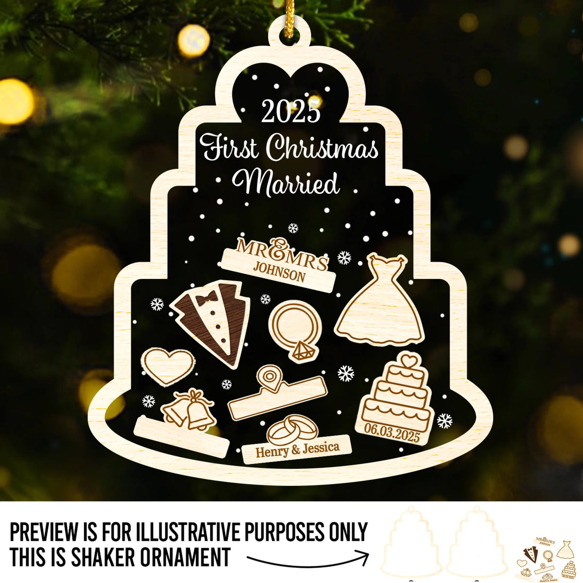 Custom 3 Layers Shaker Ornament - Personalized Anniversary Christmas Wedding Gifts For Husband And Wife, Him And Her - Where Love Begins And Never Ends