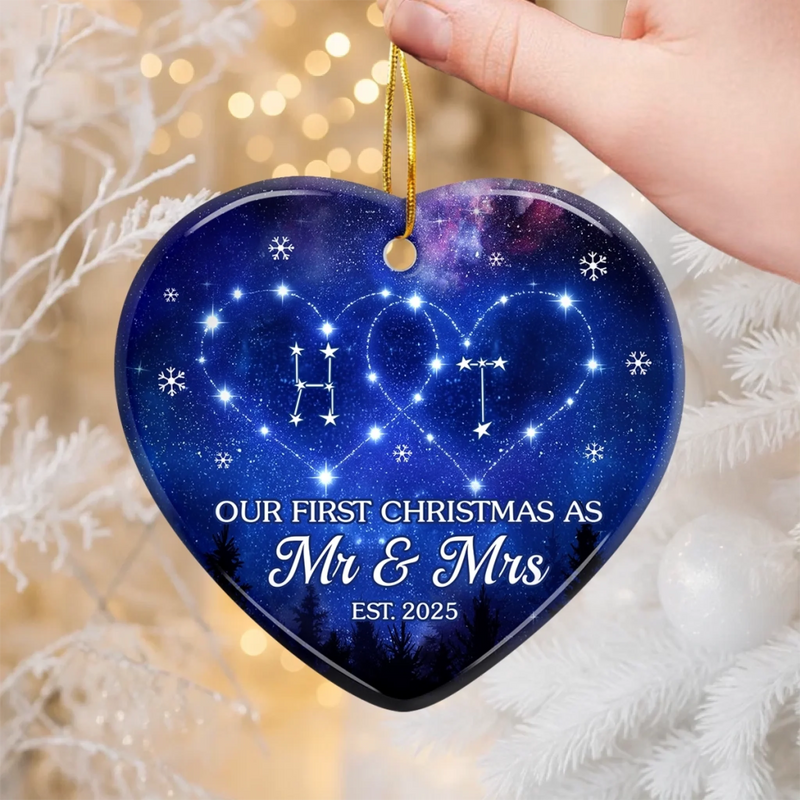 Custom Ceramic Ornament - Personalized Anniversary Christmas Wedding Gifts For Husband And Wife, Him And Her - Constellations Of Love, Forever Ours