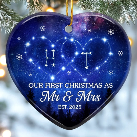Custom Ceramic Ornament - Personalized Anniversary Christmas Wedding Gifts For Husband And Wife, Him And Her - Constellations Of Love, Forever Ours