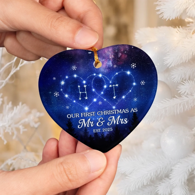 Custom Ceramic Ornament - Personalized Anniversary Christmas Wedding Gifts For Husband And Wife, Him And Her - Constellations Of Love, Forever Ours