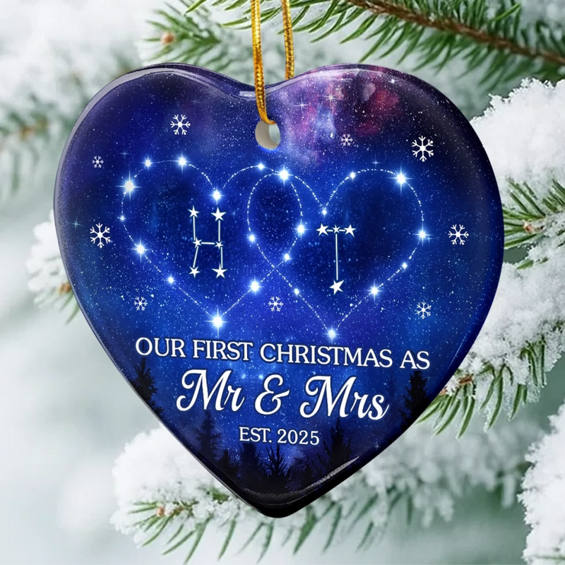 Custom Ceramic Ornament - Personalized Anniversary Christmas Wedding Gifts For Husband And Wife, Him And Her - Constellations Of Love, Forever Ours