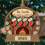 Custom Double Layer Wooden Ornament - Personalized Christmas Birthday Gifts For Mom, Dad, Kids - Love Wrapped In Stockings