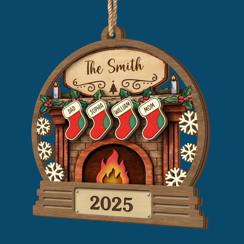 Custom Double Layer Wooden Ornament - Personalized Christmas Birthday Gifts For Mom, Dad, Kids - Love Wrapped In Stockings