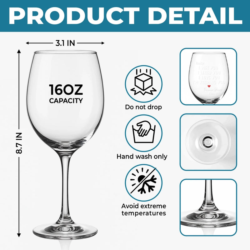 Custom Stemmed Wine Glass - Personalized Anniversary Wedding Gifts For Husband And Wife, Him And Her - Keeping You, No Refunds