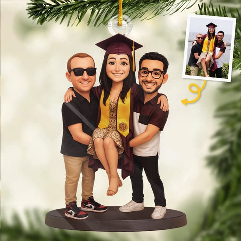 Custom Photo Acrylic Ornament - Personalized Christmas Birthday Gifts For Best Friends, Family, Coworker, Work Bestie, Husband And Wife, Dog Cat Lovers - Caps Off To New Beginnings