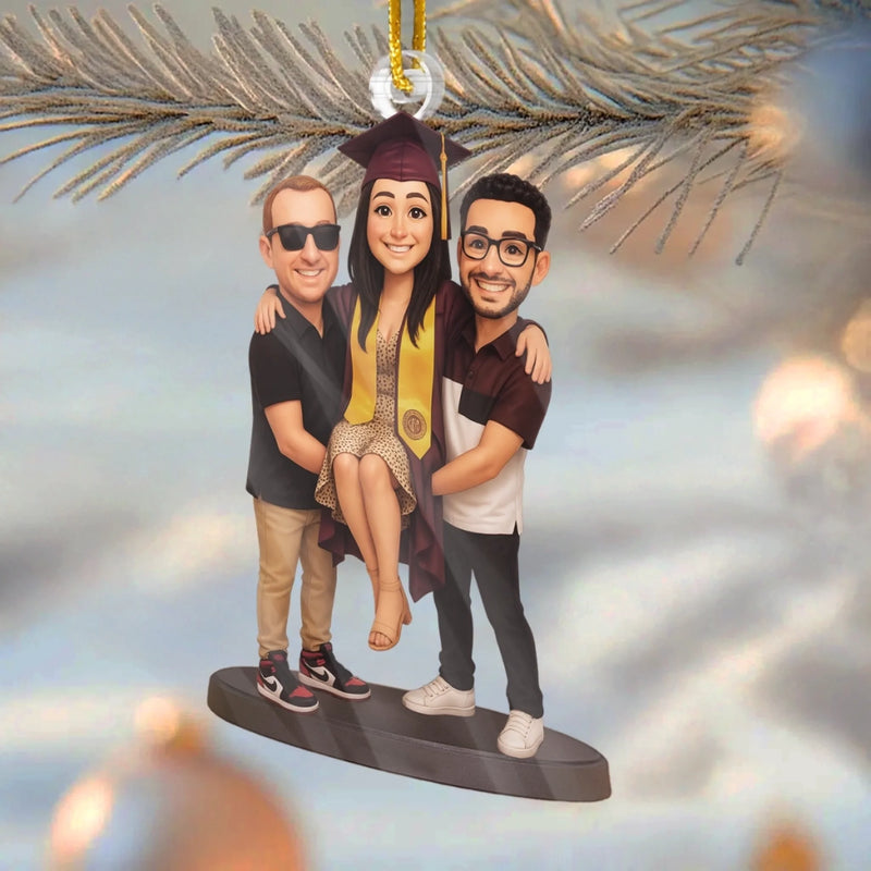 Custom Photo Acrylic Ornament - Personalized Christmas Birthday Gifts For Best Friends, Family, Coworker, Work Bestie, Husband And Wife, Dog Cat Lovers - Caps Off To New Beginnings
