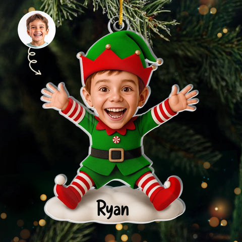 Custom Photo Acrylic Ornament - Personalized Christmas Birthday Gifts For Kids - Jolly And Surprised