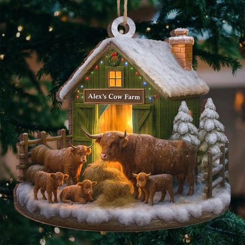 Custom Wood Ornament - Personalized Christmas Birthday Gifts For Women, Men - Cow Farm
