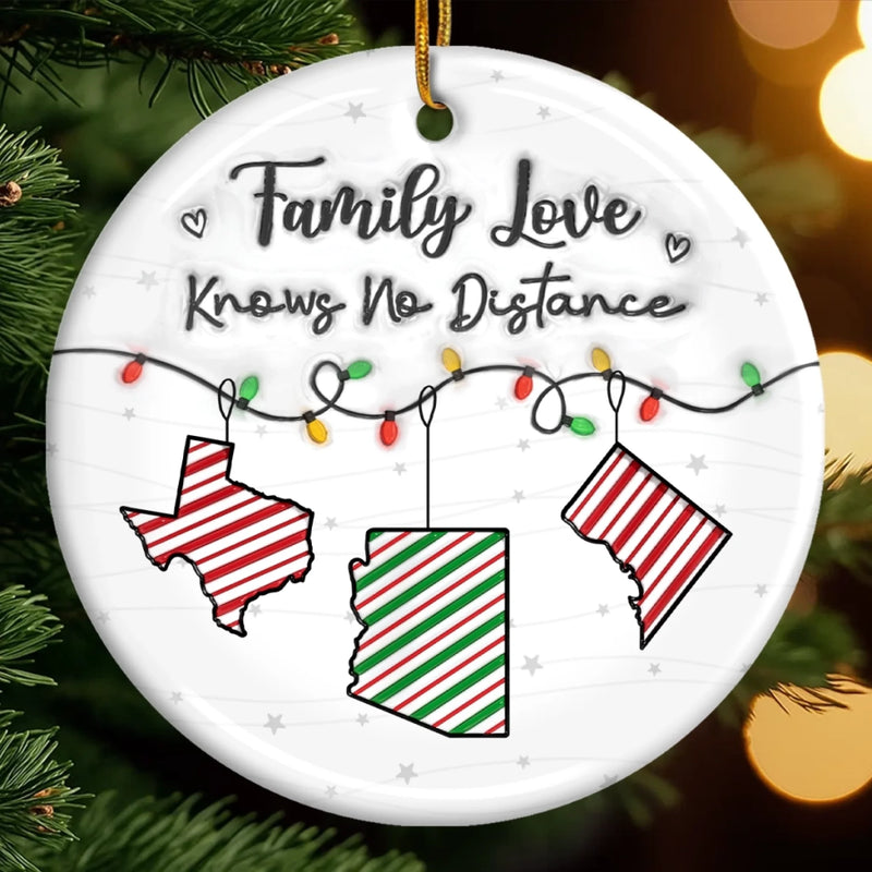 Custom Long Distance Ceramic Ornament - Personalized Christmas Birthday Gifts For Mom, Dad, Kids - Hearts Connected, No Matter The Distance