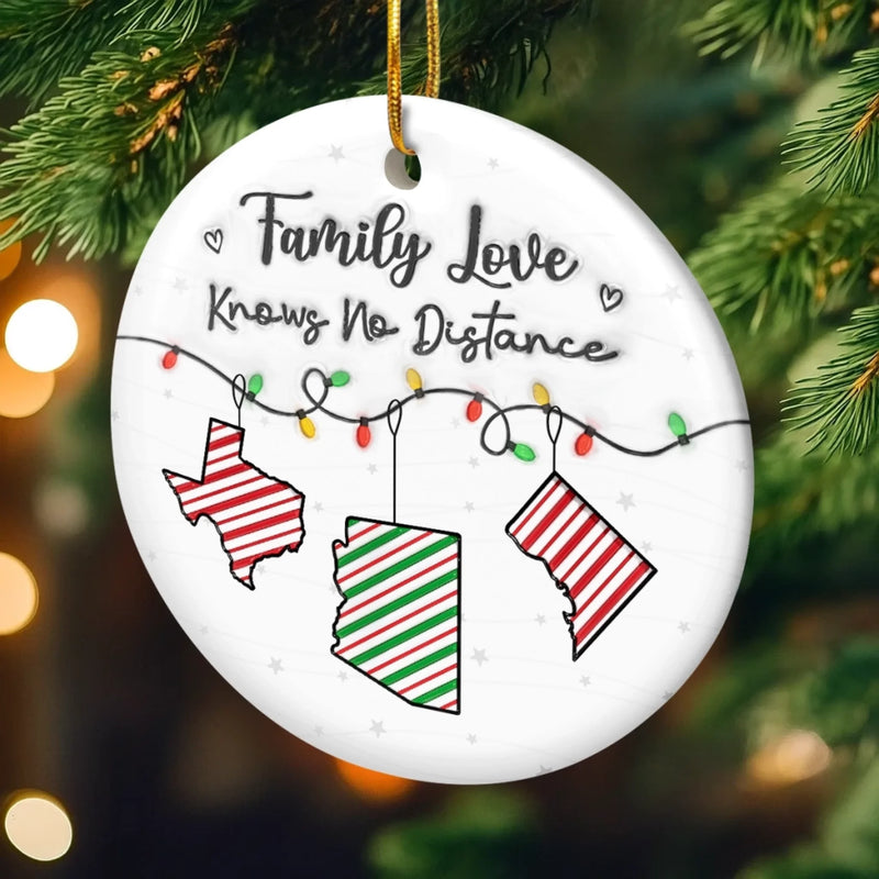 Custom Long Distance Ceramic Ornament - Personalized Christmas Birthday Gifts For Mom, Dad, Kids - Hearts Connected, No Matter The Distance