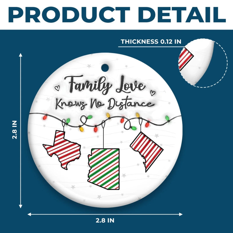 Custom Long Distance Ceramic Ornament - Personalized Christmas Birthday Gifts For Mom, Dad, Kids - Hearts Connected, No Matter The Distance