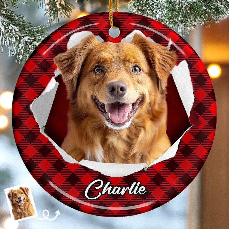 Custom Photo Ceramic Ornament - Personalized Christmas Birthday Gifts For Dog Cat Lovers, Dog Dad And Mom, Cat Owners - Tails Wag, Hearts Glow