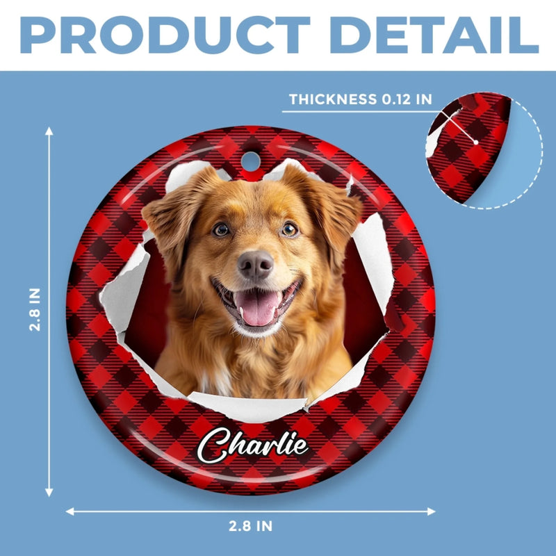 Custom Photo Ceramic Ornament - Personalized Christmas Birthday Gifts For Dog Cat Lovers, Dog Dad And Mom, Cat Owners - Tails Wag, Hearts Glow