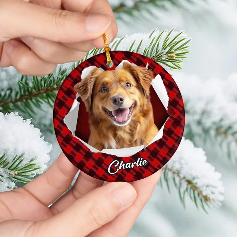 Custom Photo Ceramic Ornament - Personalized Christmas Birthday Gifts For Dog Cat Lovers, Dog Dad And Mom, Cat Owners - Tails Wag, Hearts Glow
