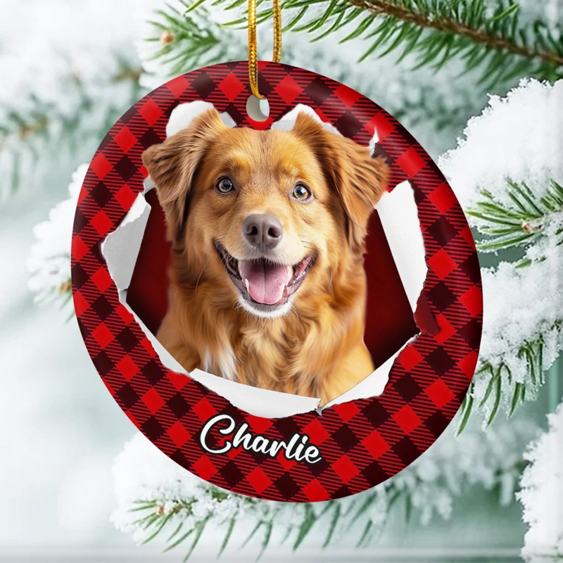 Custom Photo Ceramic Ornament - Personalized Christmas Birthday Gifts For Dog Cat Lovers, Dog Dad And Mom, Cat Owners - Tails Wag, Hearts Glow