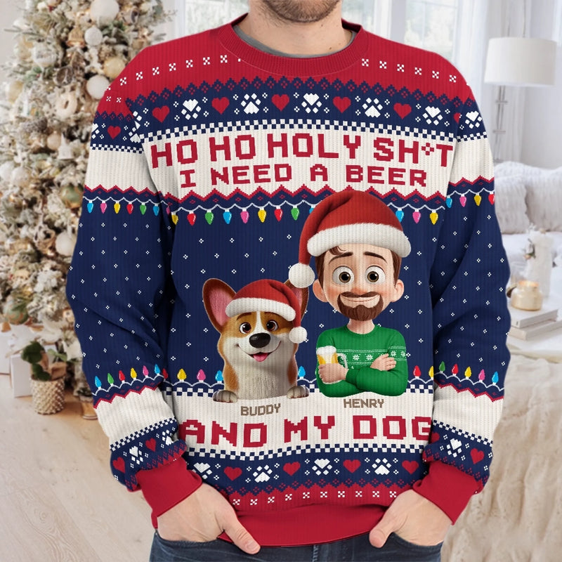 Custom Unisex Ugly Sweatshirt - Personalized  Christmas Birthday Gifts For Dog Lovers, Dog Dad And Mom - Santa’s Drinking Buddy