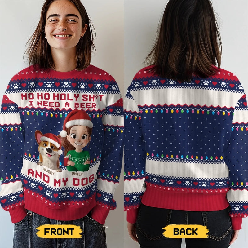 Custom Unisex Ugly Sweatshirt - Personalized  Christmas Birthday Gifts For Dog Lovers, Dog Dad And Mom - Santa’s Drinking Buddy