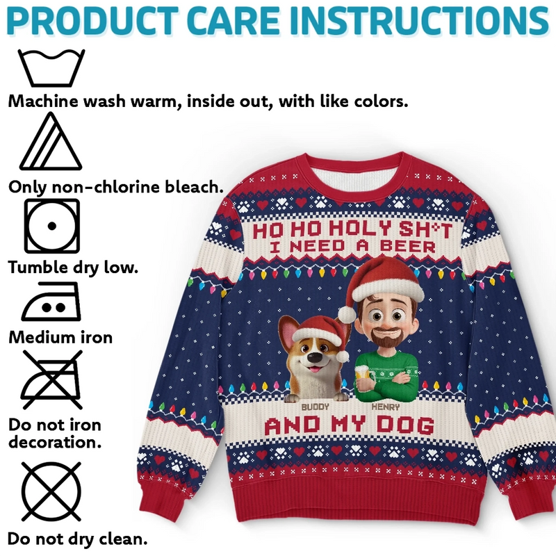 Custom Unisex Ugly Sweatshirt - Personalized  Christmas Birthday Gifts For Dog Lovers, Dog Dad And Mom - Santa’s Drinking Buddy