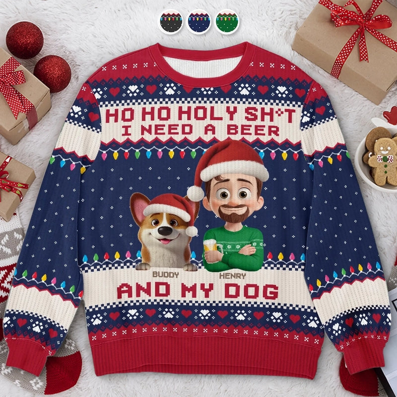 Custom Unisex Ugly Sweatshirt - Personalized  Christmas Birthday Gifts For Dog Lovers, Dog Dad And Mom - Santa’s Drinking Buddy