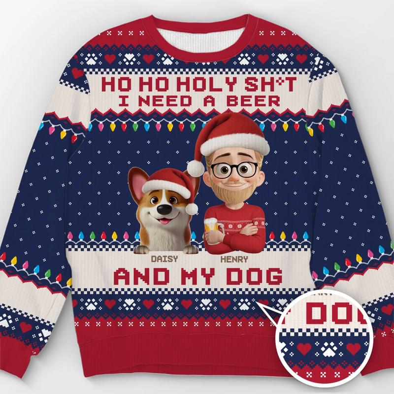 Custom Unisex Ugly Sweatshirt - Personalized  Christmas Birthday Gifts For Dog Lovers, Dog Dad And Mom - Santa’s Drinking Buddy