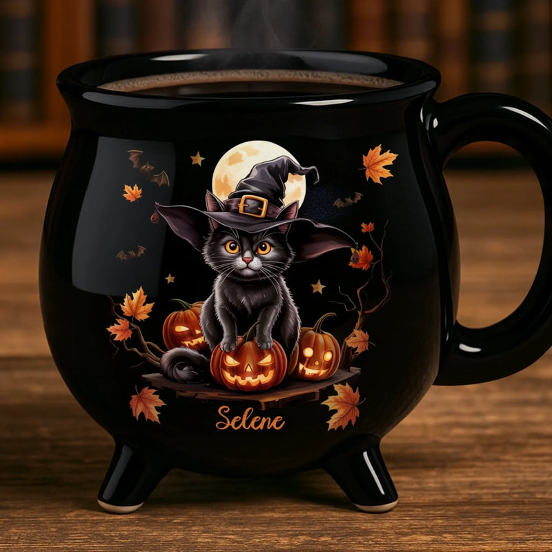 Custom 12oz Ceramic Cauldron Coffee Mug - New Arrival, Personalized Halloween Witchy Gifts For Besties, Sisters, BFF, Family, Yourself - Purrfectly Spooky AMZ