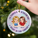 Custom Ceramic Ornament - Personalized Best Friend Christmas Birthday Gifts For Women, Besties, Sisters, BFF - Wine First, Drama Later