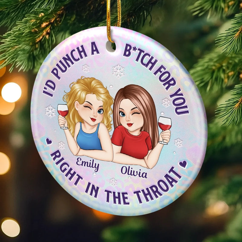 Custom Ceramic Ornament - Personalized Best Friend Christmas Birthday Gifts For Women, Besties, Sisters, BFF - Wine First, Drama Later