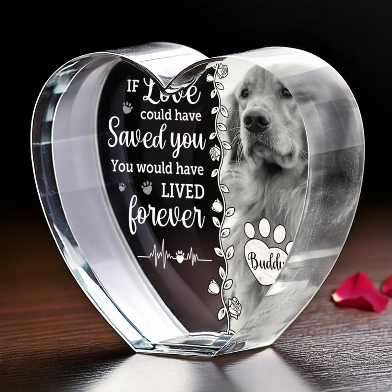 Custom Photo 3D Crystal Heart Shaped - Personalized Pet Memorial Sympathy Gifts For Dogs, Cats - Furever Loved And Missed