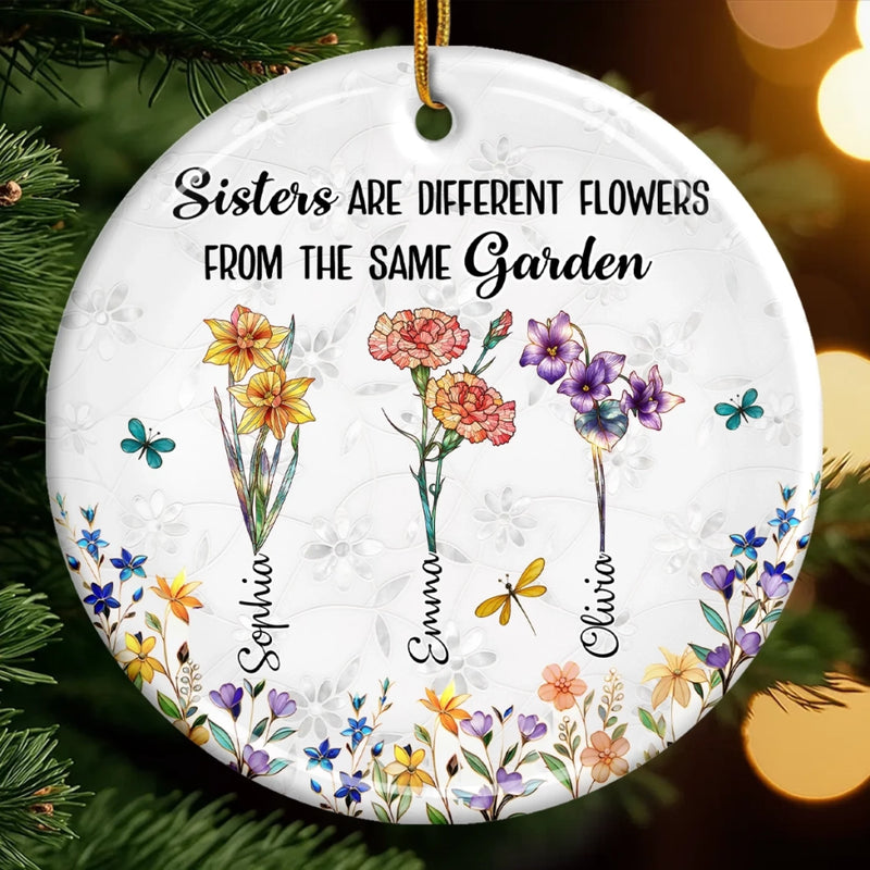 Custom Ceramic Ornament - Personalized Best Friend Christmas Birthday Gifts For Women, Besties, Sisters, BFF - Like Flowers, We Grow Stronger Side By Side