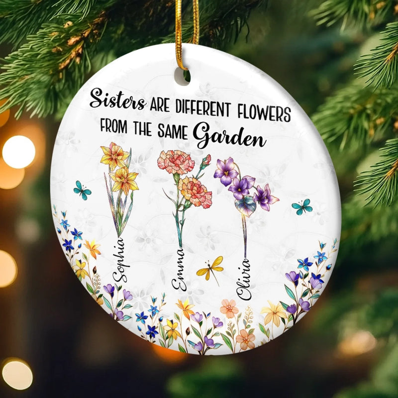 Custom Ceramic Ornament - Personalized Best Friend Christmas Birthday Gifts For Women, Besties, Sisters, BFF - Like Flowers, We Grow Stronger Side By Side