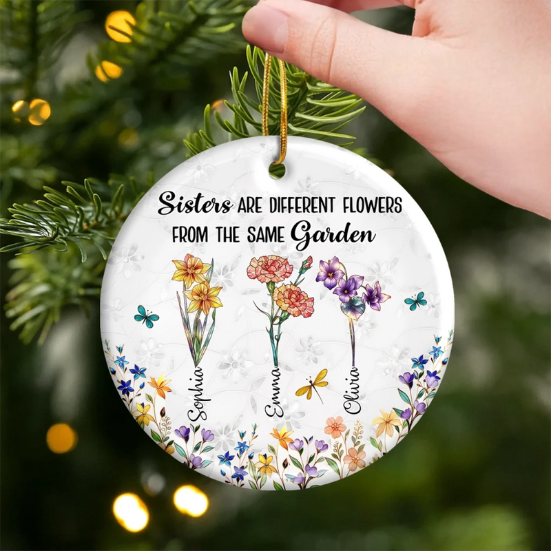 Custom Ceramic Ornament - Personalized Best Friend Christmas Birthday Gifts For Women, Besties, Sisters, BFF - Like Flowers, We Grow Stronger Side By Side