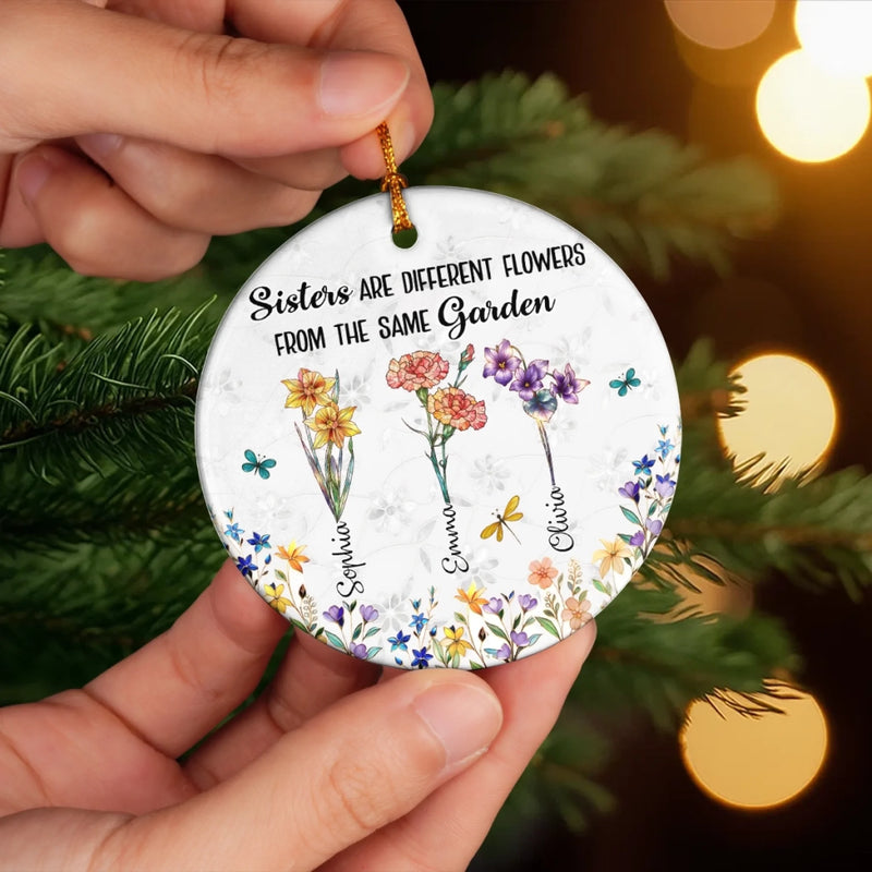 Custom Ceramic Ornament - Personalized Best Friend Christmas Birthday Gifts For Women, Besties, Sisters, BFF - Like Flowers, We Grow Stronger Side By Side
