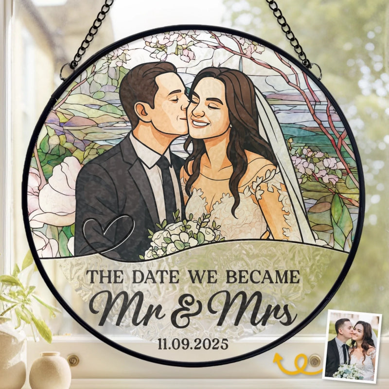 Custom Photo Stained Glass Window Hanging Suncatcher - Personalized Anniversary Wedding Gifts For Husband And Wife, Him And Her - Love Sealed In Glass Forever