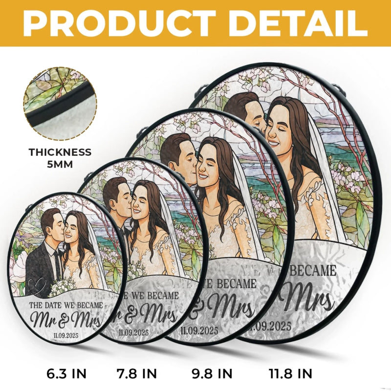 Custom Photo Stained Glass Window Hanging Suncatcher - Personalized Anniversary Wedding Gifts For Husband And Wife, Him And Her - Love Sealed In Glass Forever