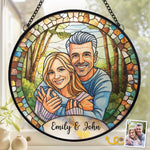 Custom Photo Stained Glass Window Hanging Suncatcher - Personalized Anniversary Wedding Gifts For Husband, Wife, Couple - Together, Painted In Forever