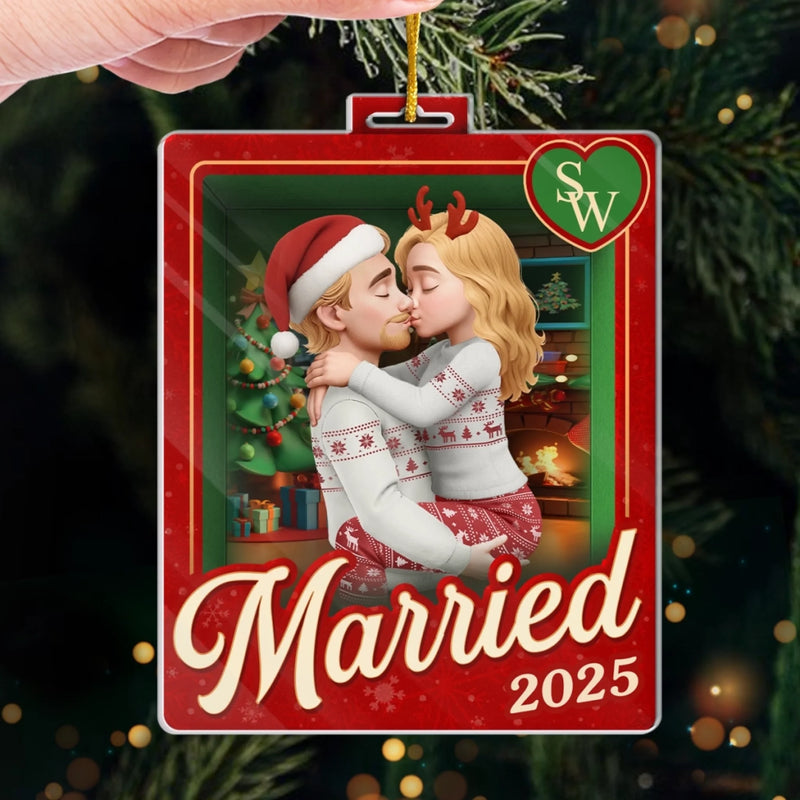 Custom Acrylic Ornament - Personalized Anniversary Christmas Wedding Gifts For Husband And Wife, Him And Her - Sealed With A Christmas Kiss