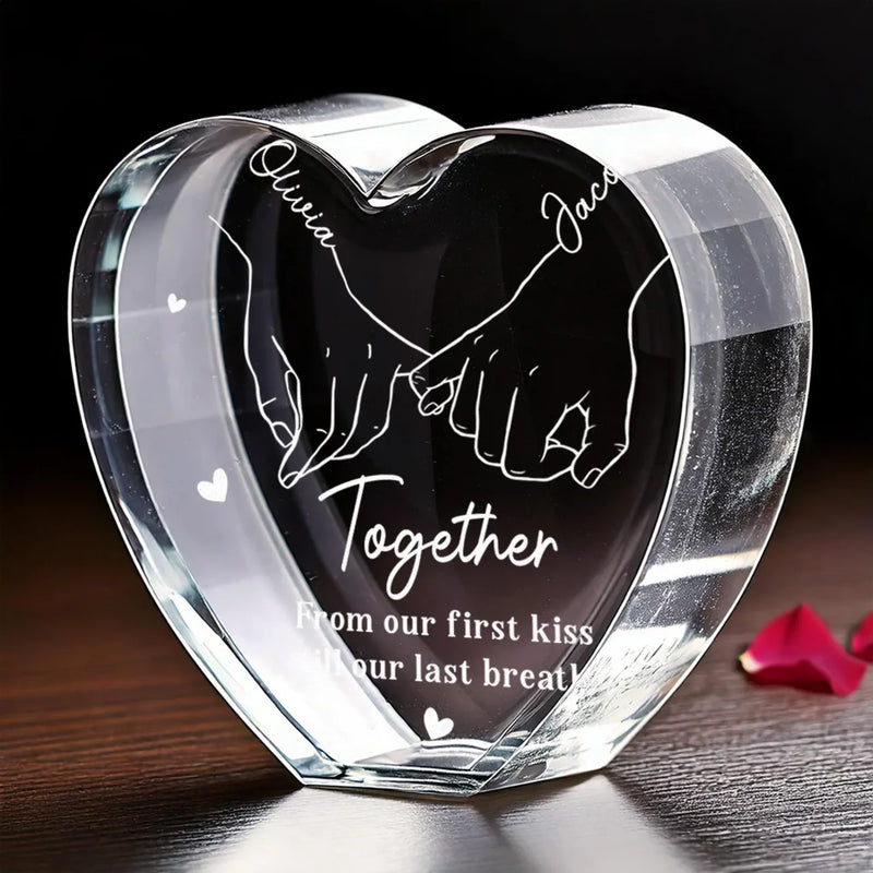 Custom 3D Crystal Heart Shaped - Personalized Anniversary Wedding Gifts For Husband And Wife, Him And Her - Pinky Promises, Eternal Love