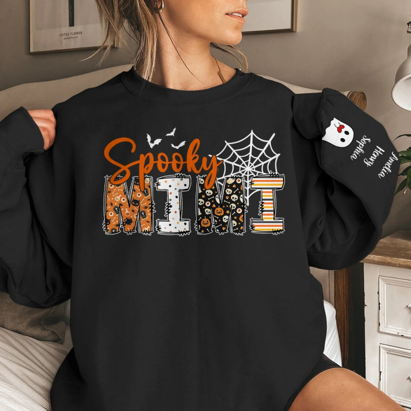 Custom Unisex Sweatshirt, Hoodie With Design On Sleeve - Personalized Halloween Birthday Gifts For Mom, Grandma - Family Together Under Pumpkin Glow