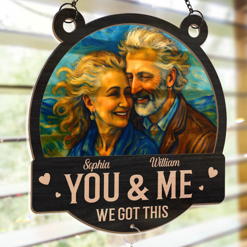 Custom Photo Wood And Acrylic Suncatcher With Crystal Prism - Personalized Anniversary Wedding Gifts For Husband And Wife, Him And Her - Growing Old, Glowing Love